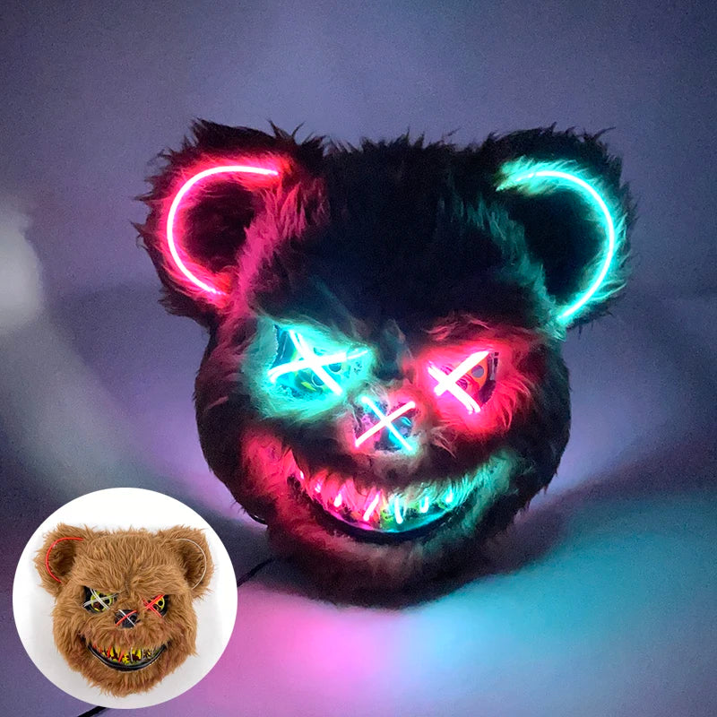 LED Glowing Horror Animal Mask – Light Up Bear & Rabbit Cosplay Festival Mask