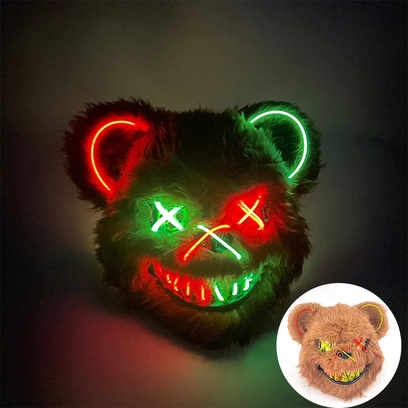 LED Glowing Horror Animal Mask – Light Up Bear & Rabbit Cosplay Festival Mask