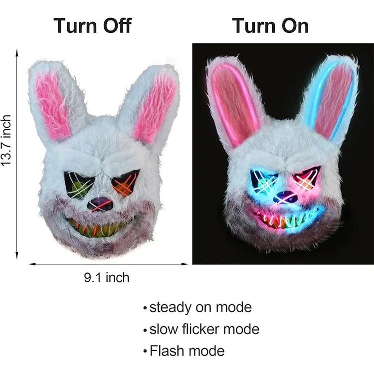 LED Glowing Horror Animal Mask – Light Up Bear & Rabbit Cosplay Festival Mask