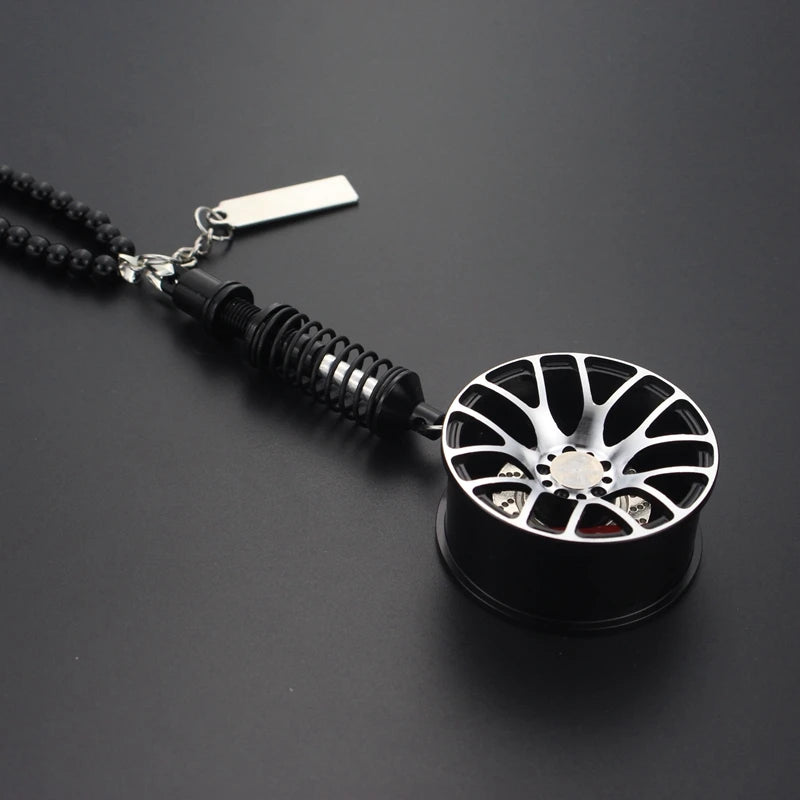 Racing Style Wheel Pendant with Shock Absorber – Auto Mirror Hanging Ornament