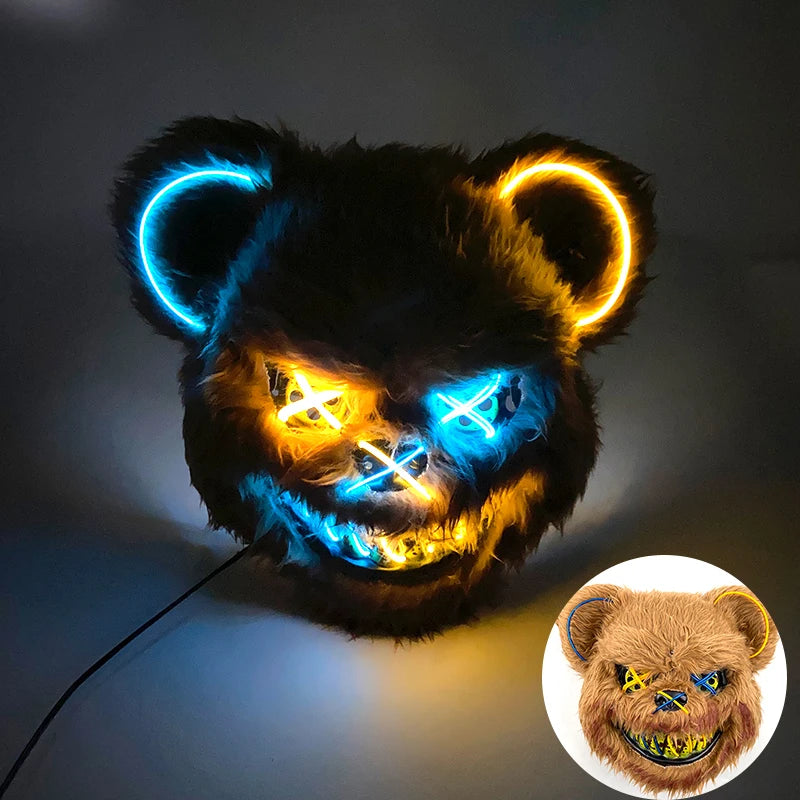 LED Glowing Horror Animal Mask – Light Up Bear & Rabbit Cosplay Festival Mask