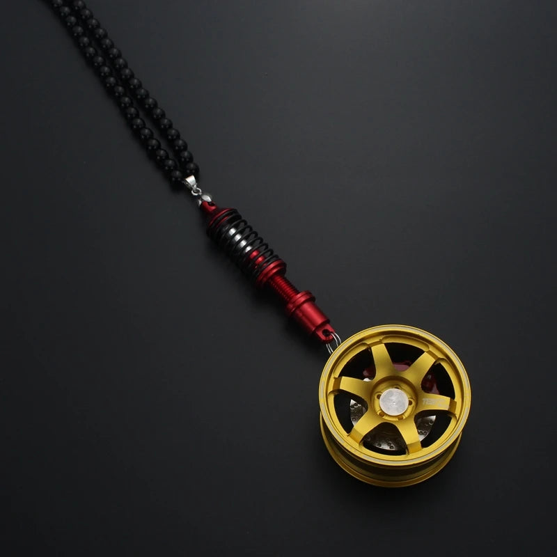 Racing Style Wheel Pendant with Shock Absorber – Auto Mirror Hanging Ornament