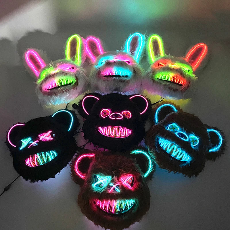 LED Glowing Horror Animal Mask – Light Up Bear & Rabbit Cosplay Festival Mask