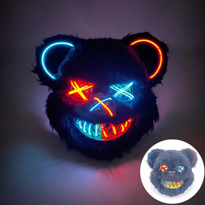 LED Glowing Horror Animal Mask – Light Up Bear & Rabbit Cosplay Festival Mask
