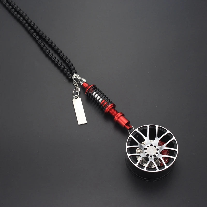 Racing Style Wheel Pendant with Shock Absorber – Auto Mirror Hanging Ornament