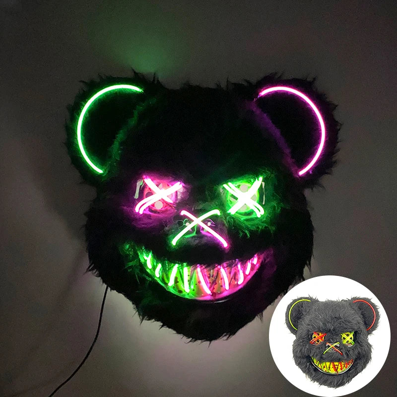 LED Glowing Horror Animal Mask – Light Up Bear & Rabbit Cosplay Festival Mask