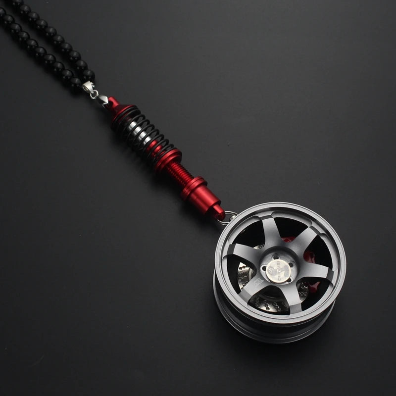 Racing Style Wheel Pendant with Shock Absorber – Auto Mirror Hanging Ornament