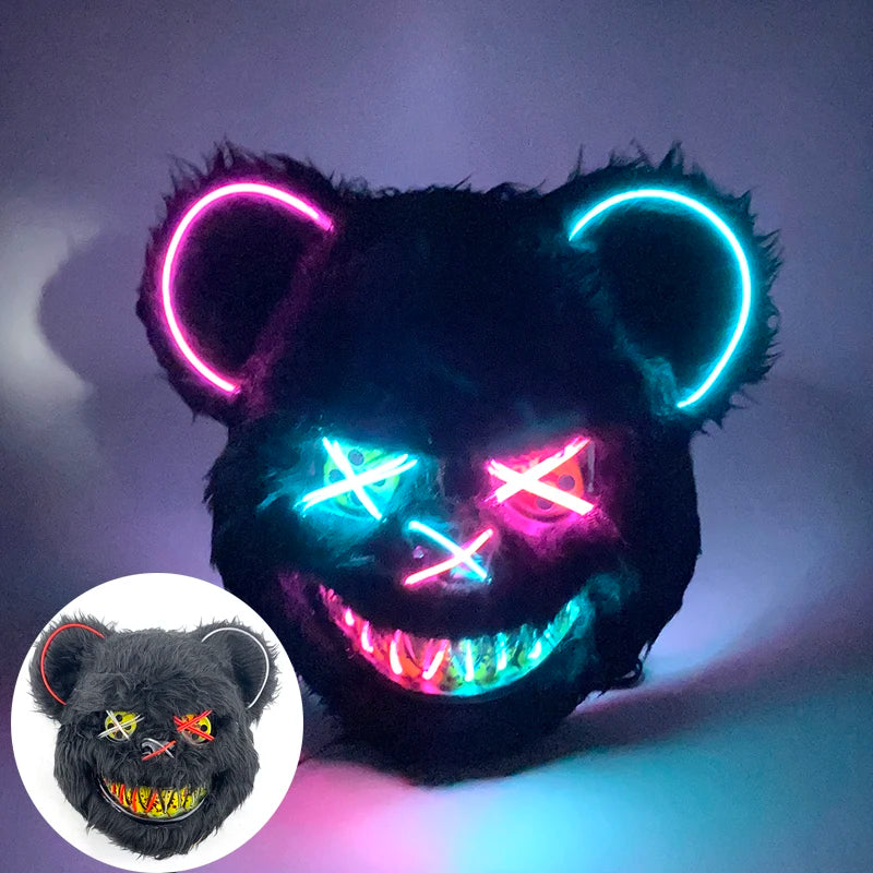 LED Glowing Horror Animal Mask – Light Up Bear & Rabbit Cosplay Festival Mask