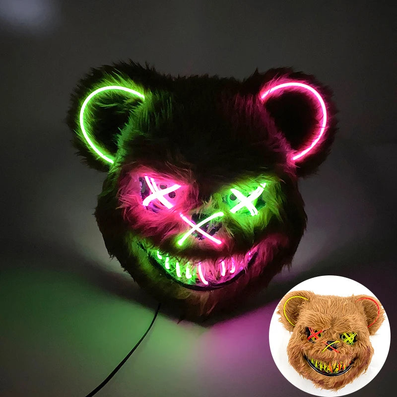 LED Glowing Horror Animal Mask – Light Up Bear & Rabbit Cosplay Festival Mask