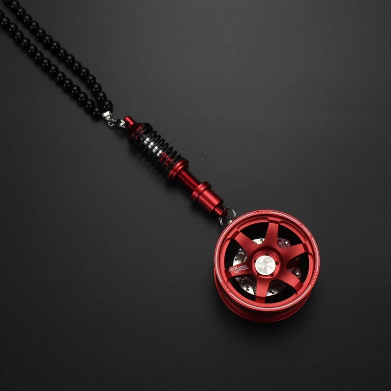 Racing Style Wheel Pendant with Shock Absorber – Auto Mirror Hanging Ornament