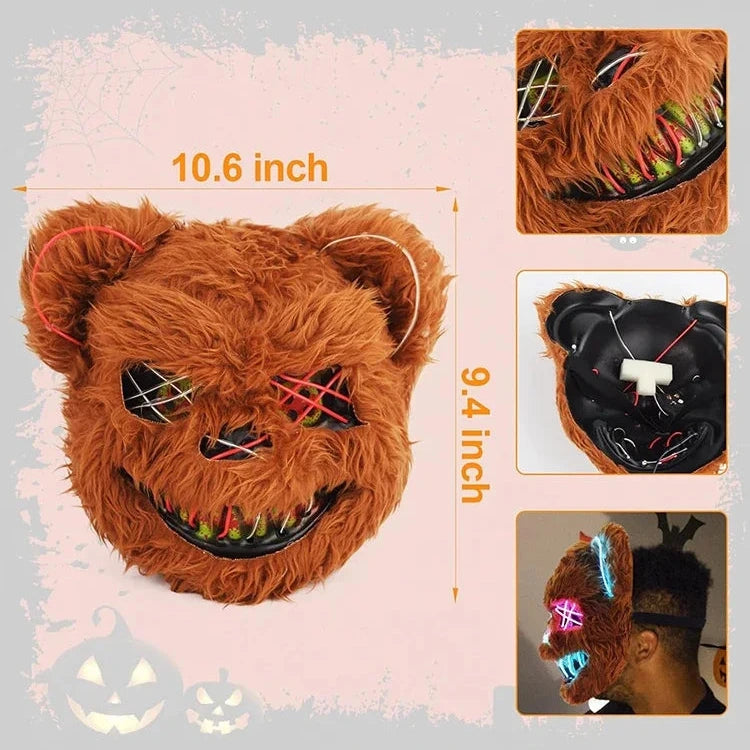 LED Glowing Horror Animal Mask – Light Up Bear & Rabbit Cosplay Festival Mask