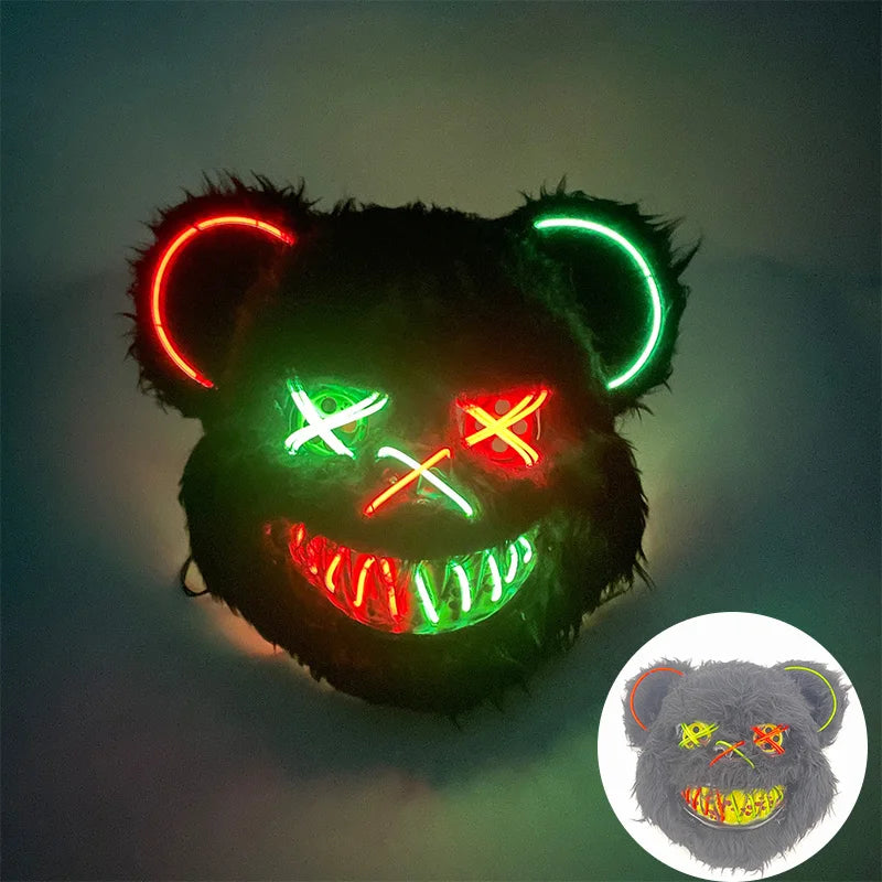 LED Glowing Horror Animal Mask – Light Up Bear & Rabbit Cosplay Festival Mask