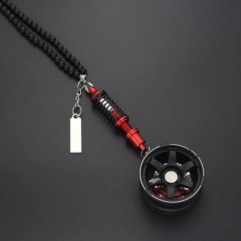 Racing Style Wheel Pendant with Shock Absorber – Auto Mirror Hanging Ornament