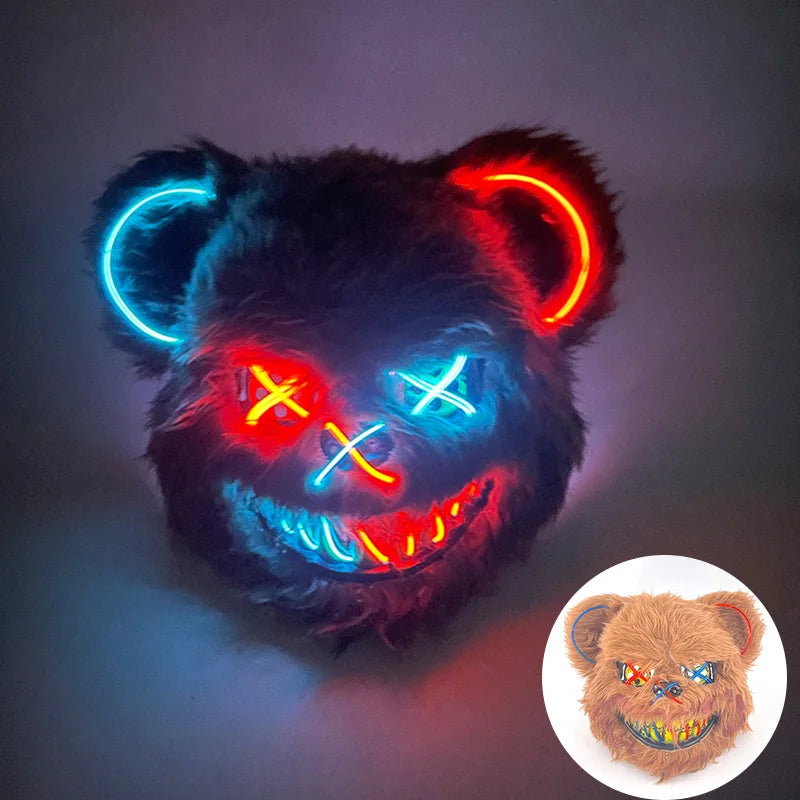 LED Glowing Horror Animal Mask – Light Up Bear & Rabbit Cosplay Festival Mask