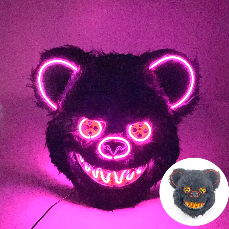 LED Glowing Horror Animal Mask – Light Up Bear & Rabbit Cosplay Festival Mask