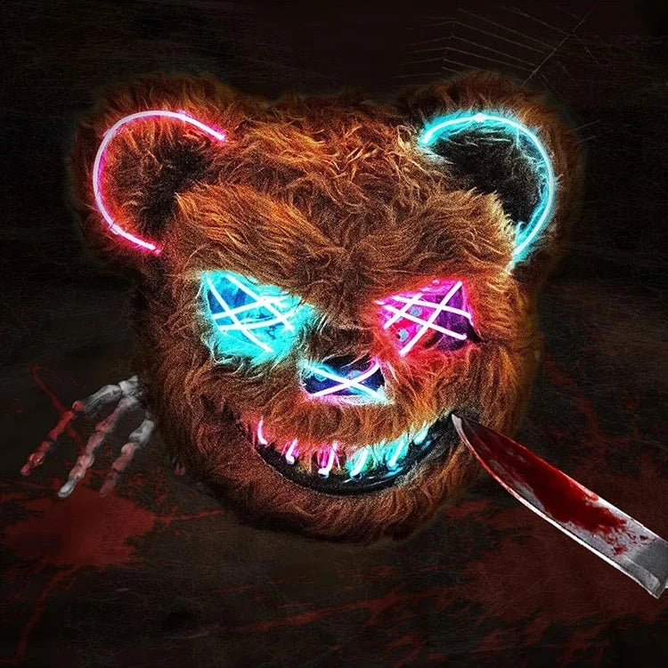 LED Glowing Horror Animal Mask – Light Up Bear & Rabbit Cosplay Festival Mask
