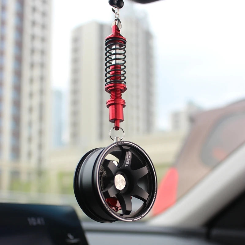 Racing Style Wheel Pendant with Shock Absorber – Auto Mirror Hanging Ornament